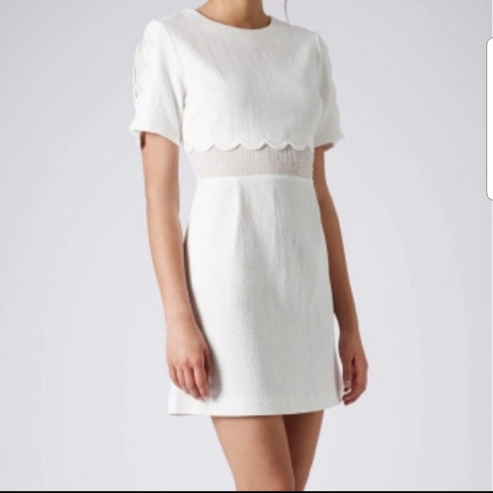 TopShop White Scallop‎ Insert Scallop Shift Dress. Size 4